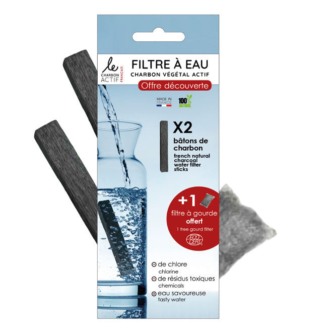 2 bâtons de charbons filtres à eau naturels + 1 filtre à gourde OFFERT