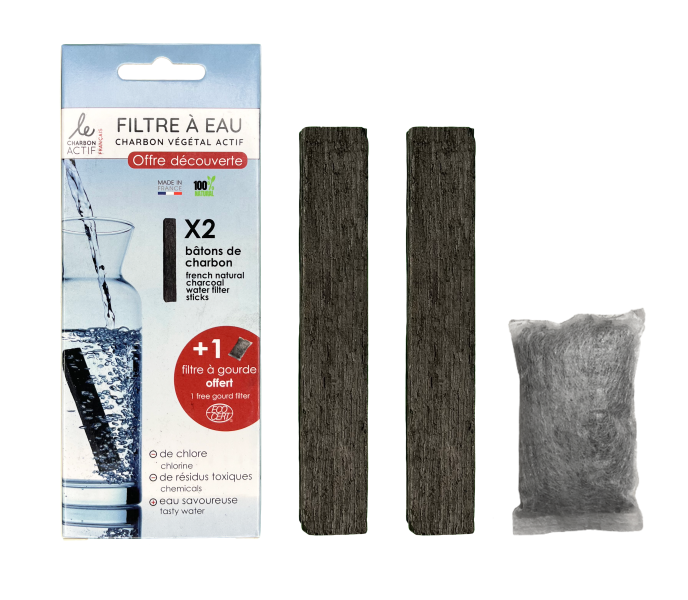 2 bâtons de charbons filtres à eau naturels + 1 filtre à gourde OFFERT