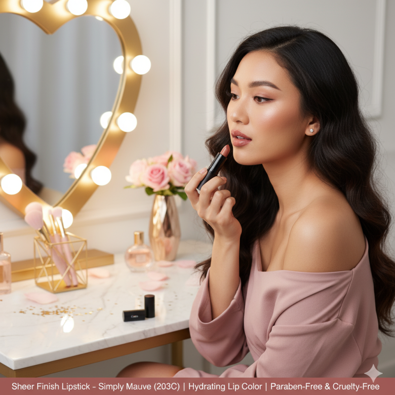 Sheer Finish Lipstick – Simply Mauve (203C) | Hydrating Lip Color | Paraben-Free & Cruelty-Free